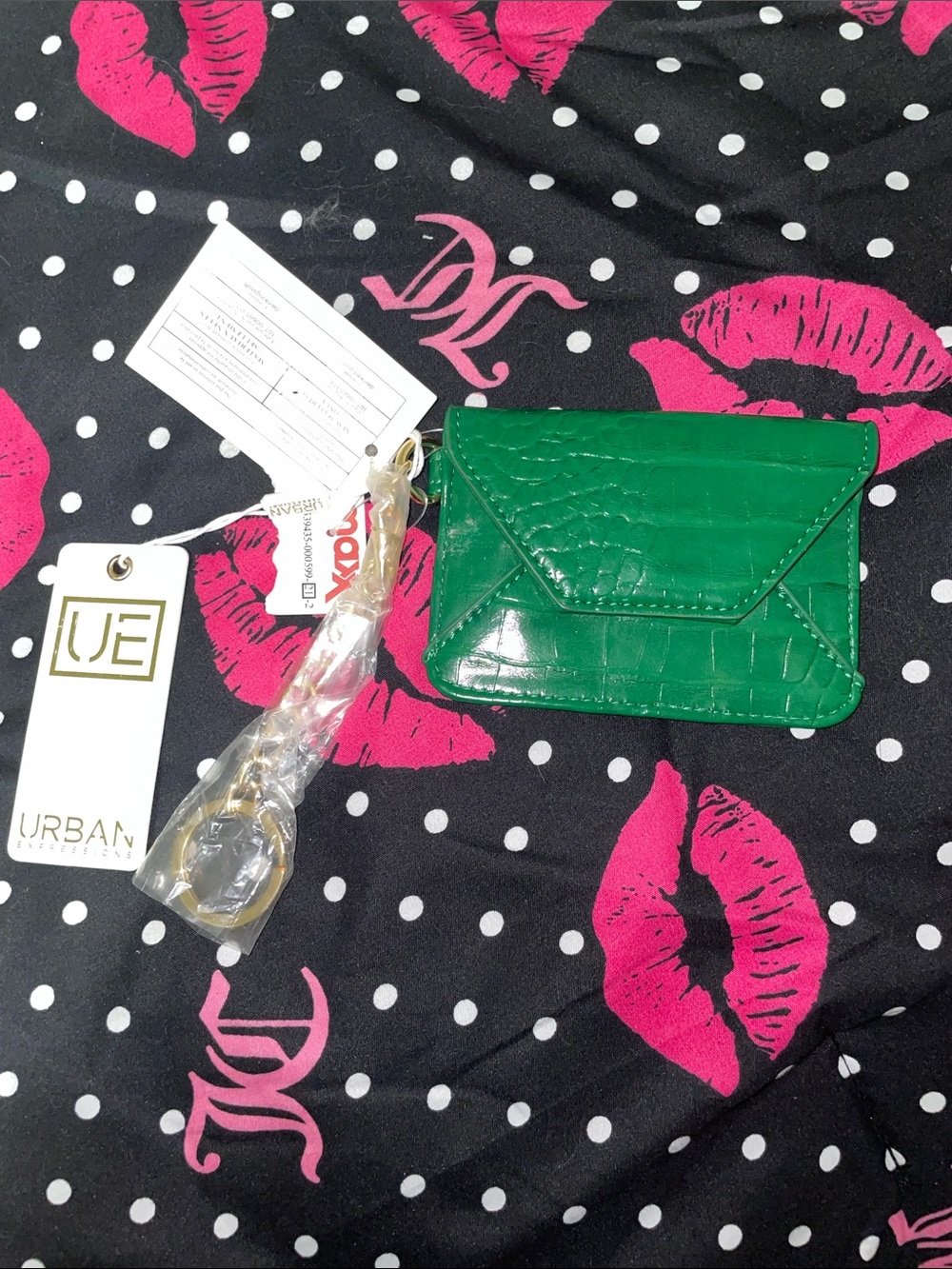 Urban Expressions Emerald Green Croc-Embossed Envelope Card Case with Keyring